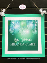 Load image into Gallery viewer, Green Glowing Ornaments Door Banner Birthday Party Sweet 16 Happy Blue Aqua Turquoise Formal Holiday Boogie Bear Invitations Miranda Theme