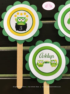 St. Patrick's Day Owls Party Cupcake Toppers Birthday Girl Boy Woodland Green Forest Shamrock Clover Boogie Bear Invitations Ashlyn Theme