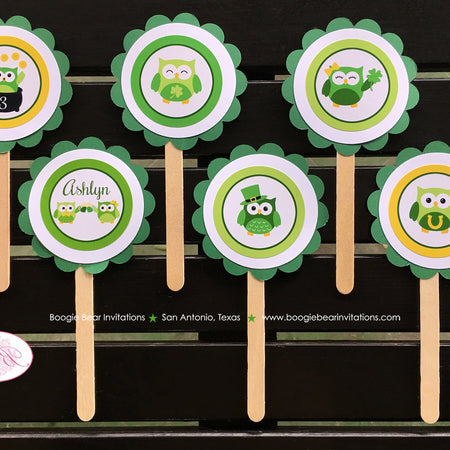 St. Patrick's Day Owls Party Cupcake Toppers Birthday Girl Boy Woodland Green Forest Shamrock Clover Boogie Bear Invitations Ashlyn Theme