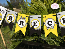 Load image into Gallery viewer, ATV Birthday Party Pennant Cake Banner Topper Flag Yellow Black All Terrain Vehicle Quad 4 Wheeler Race Boogie Bear Invitations Breck Theme