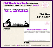 Load image into Gallery viewer, Dirt Bike Birthday Party Thank You Card Girl Purple Black 1st 2nd 3rd 4th 5th 6th 7th 8th 12th Boogie Bear Invitations Debra Theme Printed