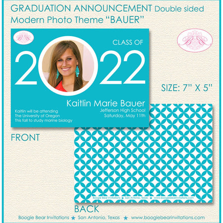 Modern Photo Graduation Announcement High School College 2022 2023 2024 2025 Boogie Bear Invitations Bauer Theme Paperless Printable Printed