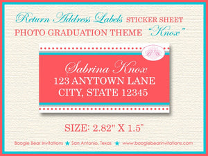 Modern Photo Graduation Announcement Party Red Aqua Blue 2022 2023 2024 2025 Boogie Bear Invitations Knox Theme Paperless Printable Printed