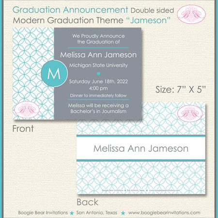 Modern Circles Graduation Announcement Teal Blue Grey 2019 2020 2021 2022 Boogie Bear Invitations Jameson Theme Paperless Printable Printed