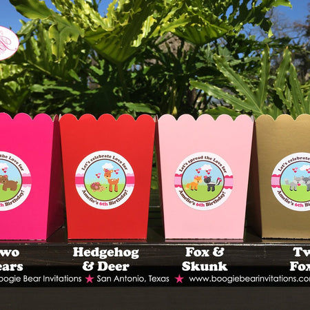 Valentines Day Woodland Birthday Popcorn Boxes Mini Food Buffet Party Love Pink Red Heart Love Girl Boy Boogie Bear Invitations Amelie Theme
