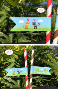 Valentines Day Woodland Party Straws Pennant Paper Birthday Love Boy Girl Red Pink Heart Love Forest Boogie Bear Invitations Amelie Theme