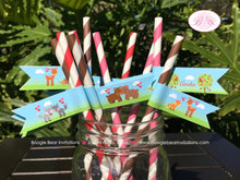 Load image into Gallery viewer, Valentines Day Woodland Party Straws Pennant Paper Birthday Love Boy Girl Red Pink Heart Love Forest Boogie Bear Invitations Amelie Theme