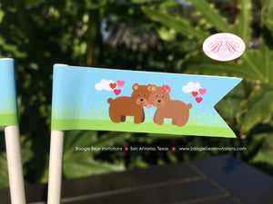 Valentines Day Woodland Pennant Cupcake Mini Sticks Birthday Party Paper Flags Forest Woodland Red Love Boogie Bear Invitations Amelie Theme