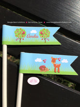 Load image into Gallery viewer, Valentines Day Woodland Pennant Cupcake Mini Sticks Birthday Party Paper Flags Forest Woodland Red Love Boogie Bear Invitations Amelie Theme