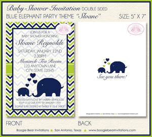 Blue Elephant Baby Shower Invitation Lime Green Navy Blue Chevron Boy Zoo Boogie Bear Invitations Sloane Theme Paperless Printable Printed