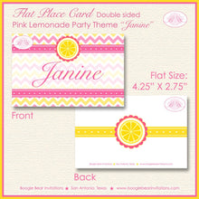 Load image into Gallery viewer, Pink Lemonade Birthday Party Favor Card Tent Place Appetizer Food Sign Label Sweet Girl Stand Boogie Bear Invitations Janine Theme Printed