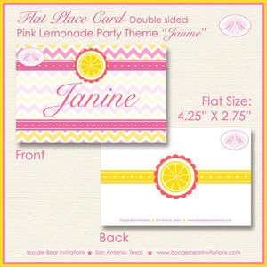 Pink Lemonade Birthday Party Favor Card Tent Place Appetizer Food Sign Label Sweet Girl Stand Boogie Bear Invitations Janine Theme Printed