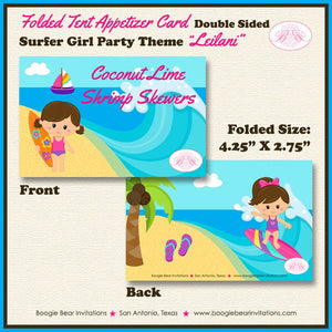 Surfer Girl Birthday Party Favor Card Tent Place Appetizer Food Sign Beach Surfing Surf Beach Ocean Boogie Bear Invitations Leilani Theme
