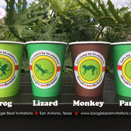 Rainforest Birthday Party Beverage Cups Paper Girl Boy Rain Forest Monkey Frog Snake Wild Parrot Lizard Boogie Bear Invitations Mowgli Theme