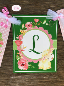 Pink Little Lamb Baby Shower Name Banner Farm Animals Sheep Flower Green Butterfly Girl Red Heart Rose Boogie Bear Invitations Tahlia Theme