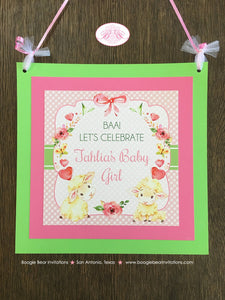 Pink Little Lamb Baby Shower Door Banner Farm Animals Sheep Flower Green Butterfly Girl Red Heart Rose Boogie Bear Invitations Tahlia Theme