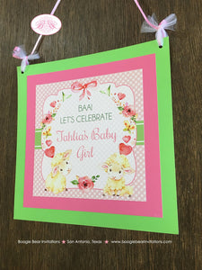 Pink Little Lamb Baby Shower Door Banner Farm Animals Sheep Flower Green Butterfly Girl Red Heart Rose Boogie Bear Invitations Tahlia Theme