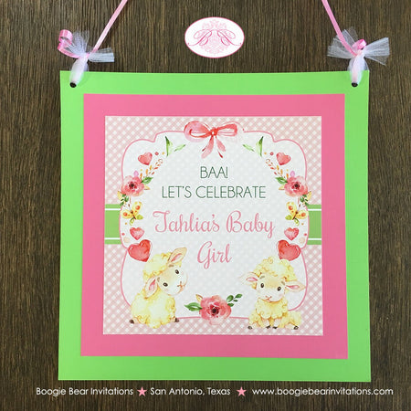 Pink Little Lamb Baby Shower Door Banner Farm Animals Sheep Flower Green Butterfly Girl Red Heart Rose Boogie Bear Invitations Tahlia Theme