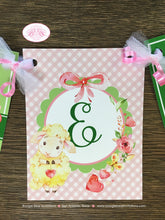 Load image into Gallery viewer, Pink Little Lamb Baby Shower Banner Welcome Farm Animals Sheep Flower Green Butterfly Girl Heart Rose Boogie Bear Invitations Tahlia Theme