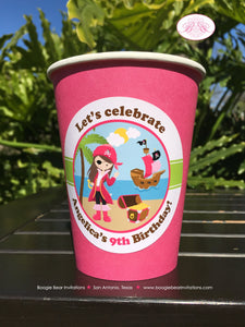 Pink Pirate Party Beverage Cups Paper Drink Birthday Girl Ocean Boat Ship Sea Swim Splash Swimming Boogie Bear Invitations Angelica Theme