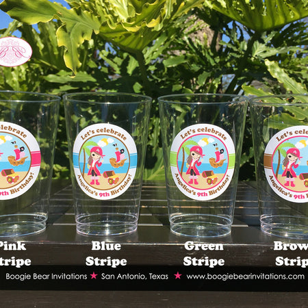 Pink Pirate Party Beverage Cups Plastic Drink Birthday Girl Ocean Ship Loot Boat Sea Island Swimming Boogie Bear Invitations Angelica Theme