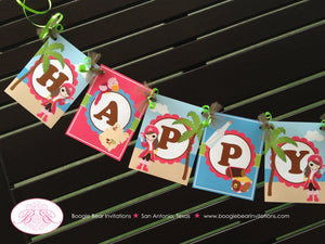 Pink Pirate Happy Birthday Party Banner Girl Ocean Tropical Girl Island Beach Buried Treasure Hunt Boogie Bear Invitations Angelica Theme