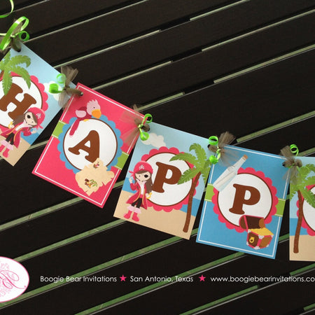 Pink Pirate Happy Birthday Party Banner Girl Ocean Tropical Girl Island Beach Buried Treasure Hunt Boogie Bear Invitations Angelica Theme