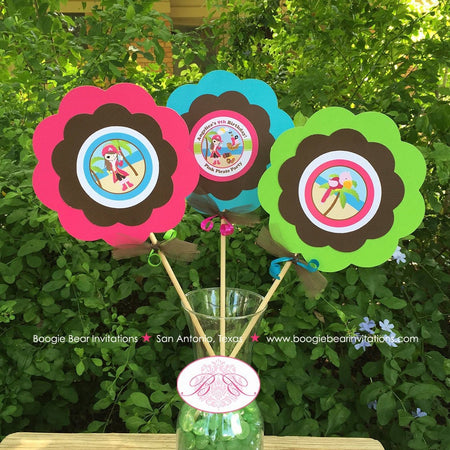 Pink Pirate Birthday Party Centerpiece Set Island Parrot Ocean Beach Swim Swimming Ship Boat Treasure Boogie Bear Invitations Angelica Theme