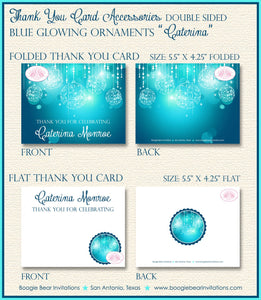 Blue Glowing Ornaments Party Thank You Cards Birthday Sweet 16 Winter Christmas Formal Dinner Boogie Bear Invitations Caterina Theme Printed