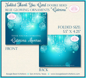 Blue Glowing Ornaments Party Thank You Cards Birthday Sweet 16 Winter Christmas Formal Dinner Boogie Bear Invitations Caterina Theme Printed
