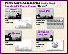 Load image into Gallery viewer, Purple ATV Birthday Party Favor Card Tent Place Food Appetizer All Terrain Vehicle Quad 4 Wheeler Racing Boogie Bear Invitations Dawn Theme