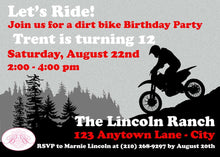 Load image into Gallery viewer, Dirt Bike Birthday Party Invitation Red Black Enduro Motocross Racing Motorcycle Track Girl Boy Boogie Bear Invitations Trent Theme Printed