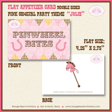 Load image into Gallery viewer, Pink Cowgirl Birthday Party Favor Card Tent Appetizer Place Food Girl Ranch Barn Farm Country Boogie Bear Invitations Julie Theme Printed