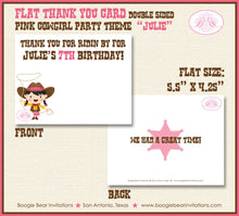 Load image into Gallery viewer, Pink Cowgirl Party Thank You Card Favor Birthday Girl Rodeo Sheriff Lasso Horse Boots Farm Horse Boogie Bear Invitations Julie Theme Printed