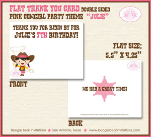 Pink Cowgirl Party Thank You Card Favor Birthday Girl Rodeo Sheriff Lasso Horse Boots Farm Horse Boogie Bear Invitations Julie Theme Printed