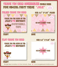 Load image into Gallery viewer, Pink Cowgirl Party Thank You Card Favor Birthday Girl Rodeo Sheriff Lasso Horse Boots Farm Horse Boogie Bear Invitations Julie Theme Printed