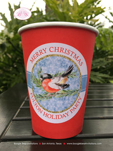 Red Cardinal Bird Winter Party Beverage Cups Paper Drink Girl Boy Green Forest Christmas Cheer Birthday Boogie Bear Invitations Fulton Theme