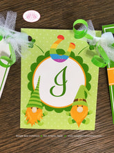 Load image into Gallery viewer, St. Patrick&#39;s Day Gnomes I am 1 Highchair Banner Birthday Party Boy Girl Lucky Green Shamrock Clover Boogie Bear Invitations Tristan Theme