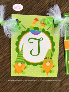 St. Patrick's Day Gnomes Party Small Banner Birthday Boy Girl Lucky Green Orange 1st 2nd 3rd 4th 5th Boogie Bear Invitations Tristan Theme