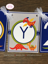 Load image into Gallery viewer, Little Dinosaur Happy Birthday Party Banner Girl Boy 1st 2nd 3rd 4th Orange Navy Blue Red Green Yellow Boogie Bear Invitations Leland Theme