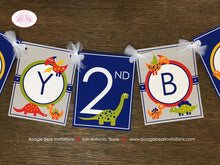 Load image into Gallery viewer, Little Dinosaur Happy Birthday Party Banner Girl Boy 1st 2nd 3rd 4th Orange Navy Blue Red Green Yellow Boogie Bear Invitations Leland Theme