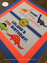 Load image into Gallery viewer, Little Dinosaur Birthday Party Door Banner Boy Girl Red Orange Yellow Green Silver Blue Stomp Jurassic Boogie Bear Invitations Leland Theme