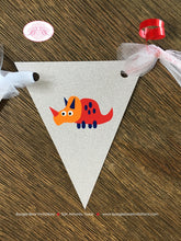 Load image into Gallery viewer, Little Dinosaur Birthday Party Banner Pennant Garland Small Boy Girl Red Green Orange Navy Blue 1st 2nd Boogie Bear Invitations Leland Theme