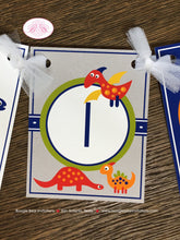 Load image into Gallery viewer, Little Dinosaur I am 1 Highchair Small Banner Birthday Party Girl Boy Red Orange Green Blue 1st 2nd 3rd Boogie Bear Invitations Leland Theme