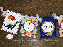 Load image into Gallery viewer, Little Dinosaur I am 1 Highchair Small Banner Birthday Party Girl Boy Red Orange Green Blue 1st 2nd 3rd Boogie Bear Invitations Leland Theme