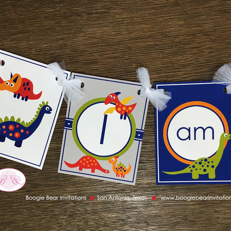 Little Dinosaur I am 1 Highchair Small Banner Birthday Party Girl Boy Red Orange Green Blue 1st 2nd 3rd Boogie Bear Invitations Leland Theme
