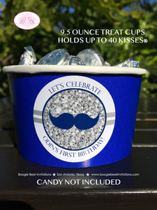 Mr. Wonderful 1st Birthday Party Treat Cups Candy ONE Boy Mustache Bow Tie Onederful Blue Glitter Silver Boogie Bear Invitations Odin Theme