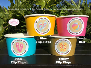 Flip Flop Pool Birthday Party Treat Cups Candy Food Buffet Paper Swim Swimming Beach Ball Girl Pink Boogie Bear Invitations Jenna Theme