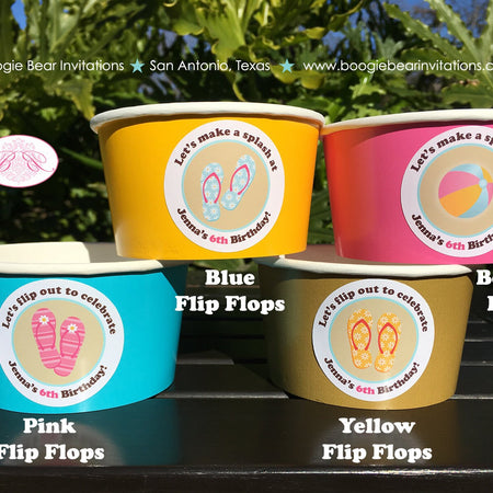 Flip Flop Pool Birthday Party Treat Cups Candy Food Buffet Paper Swim Swimming Beach Ball Girl Pink Boogie Bear Invitations Jenna Theme