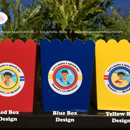 Surfer Boy Birthday Party Popcorn Boxes Mini Food Buffet Beach Pool Surf 1st 2nd 3rd 4th 5th 6th 7th Boogie Bear Invitations Kimoni Theme